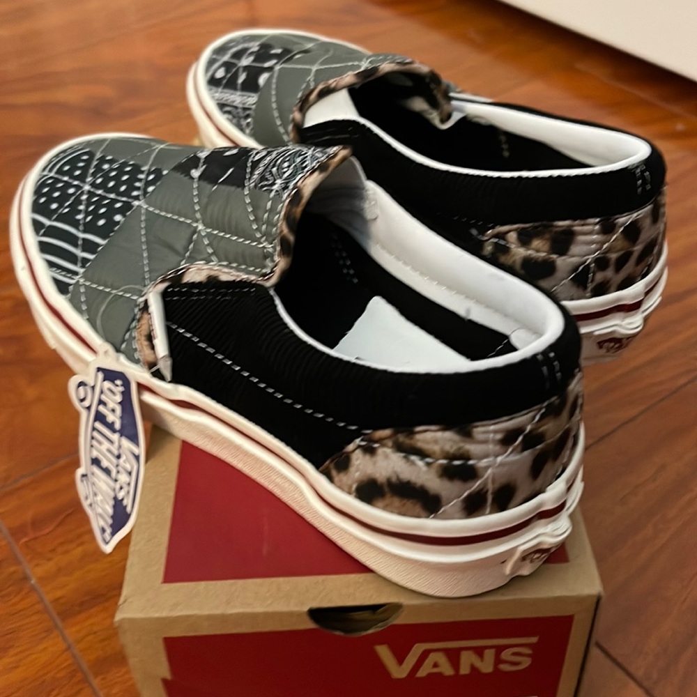 Vans Women’s Black & Leopard Quilted Slip-On Sneakers